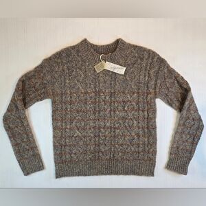 Mystree Textured Gray and Brown Crewneck Sweater